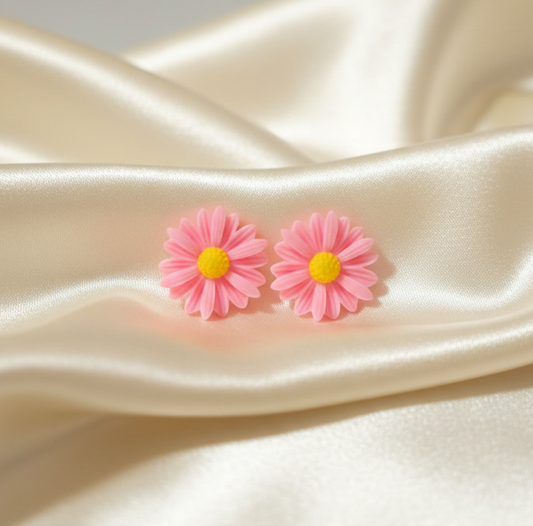 Pastel Flora Studs | Soft Pink & Gold Daisy Earrings