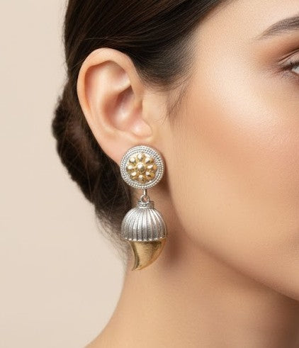 Contemporary Dome Drop Earrings in Oxidized Finish