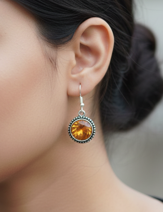 Vintage-Inspired Amber Crystal Drop Earrings in Antiqued Silver